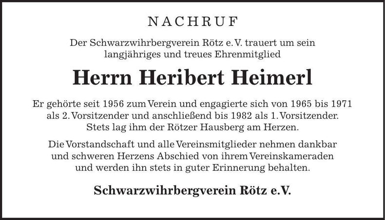 Traueranzeige Heribert Heimerl