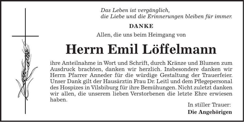 Traueranzeige Emil Löffelmann