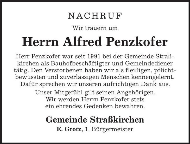 Traueranzeige Alfred Penzkofer