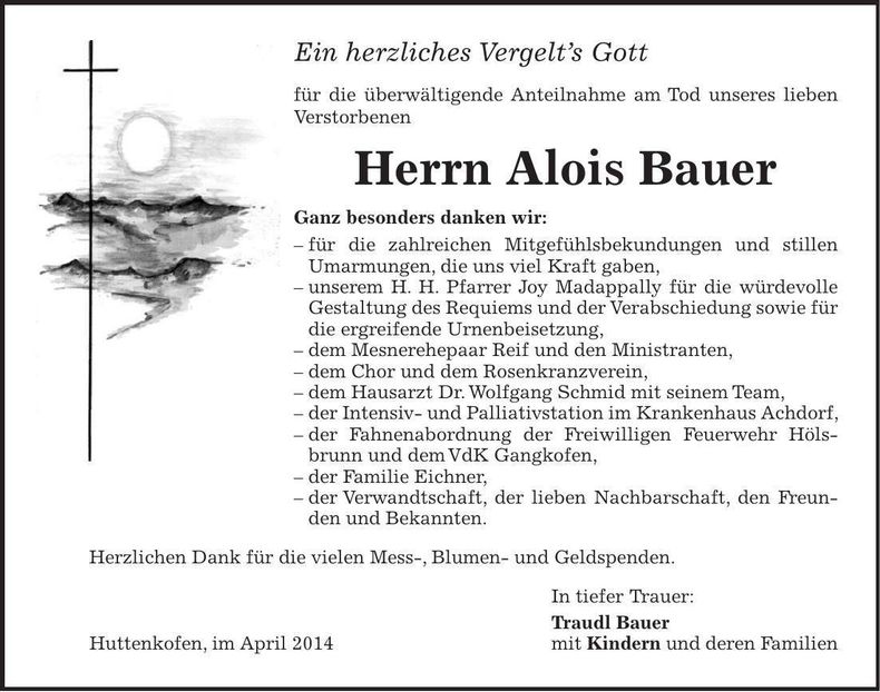 Traueranzeige Alois Bauer
