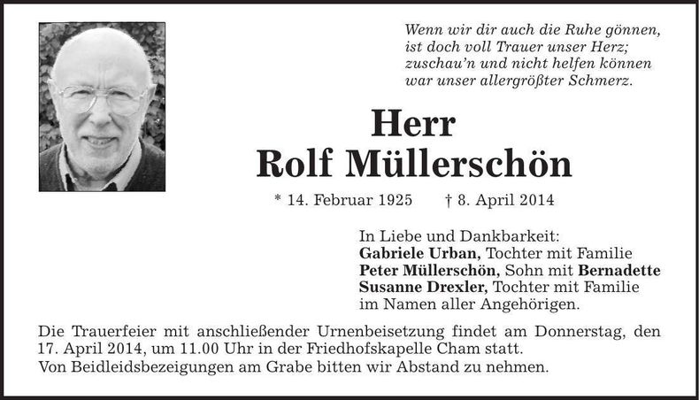 Traueranzeige Rolf Müllerschön