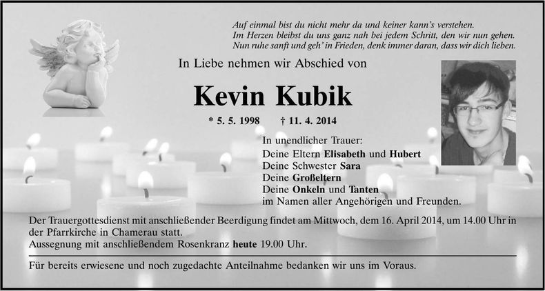 Traueranzeige Kevin Kubik
