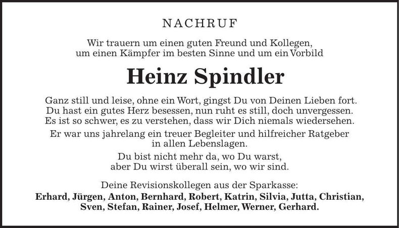 Traueranzeige Heinz Spindler