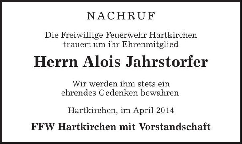 Traueranzeige Alois Jahrstorfer