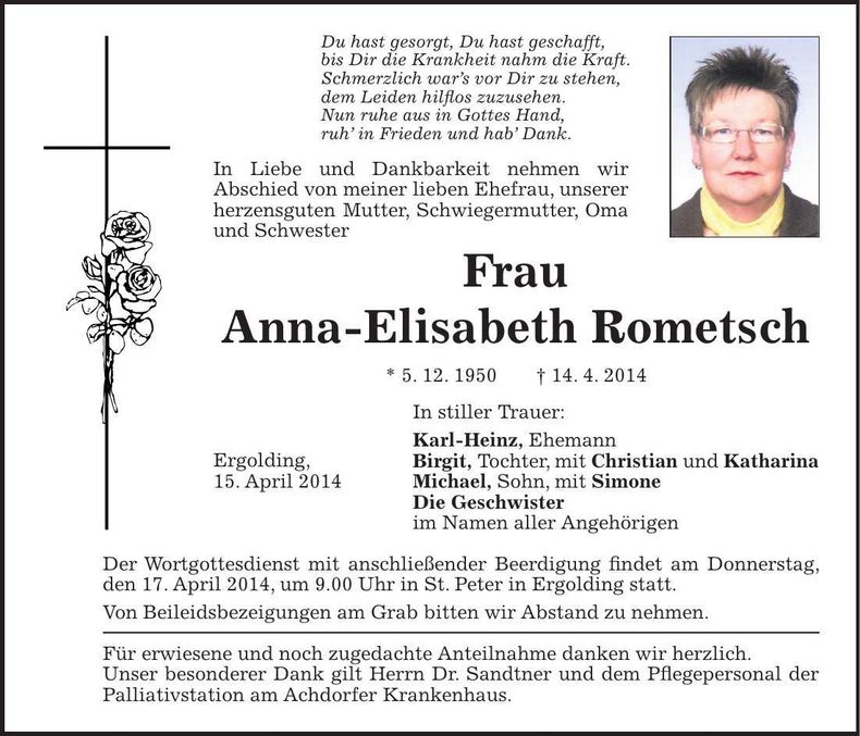 Traueranzeige Anna-Elisabeth Rometsch
