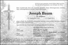 Traueranzeige Joseph Baum