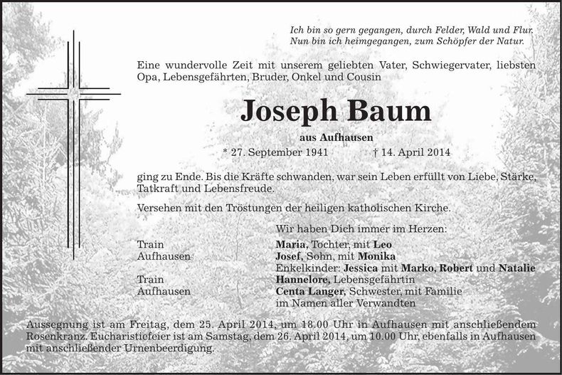 Traueranzeige Joseph Baum