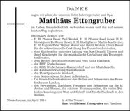 Traueranzeige Matthäus Ettengruber