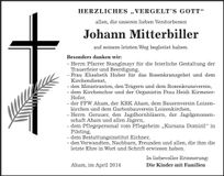 Traueranzeige Johann Mitterbiller
