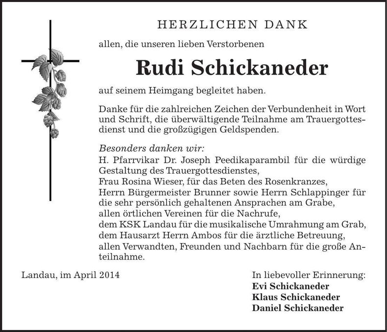 Traueranzeige Rudi Schickaneder