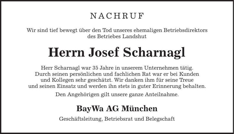 Traueranzeige Josef Scharnagl
