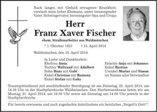 Traueranzeige Franz Xaver Fischer