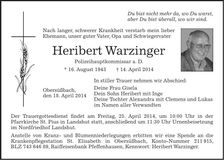 Traueranzeige Heribert Warzinger