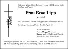 Traueranzeige Erna Lipp