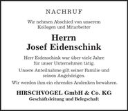 Traueranzeige Josef Eidenschink