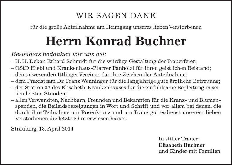 Traueranzeige Konrad Buchner