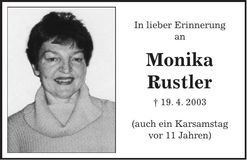 Traueranzeige Rustler Monika