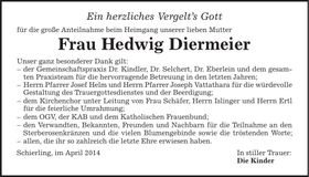 Traueranzeige Hedwig Diermeier