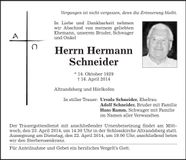 Traueranzeige Hermann Schneider
