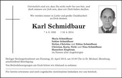 Traueranzeige Karl Schmidbaur