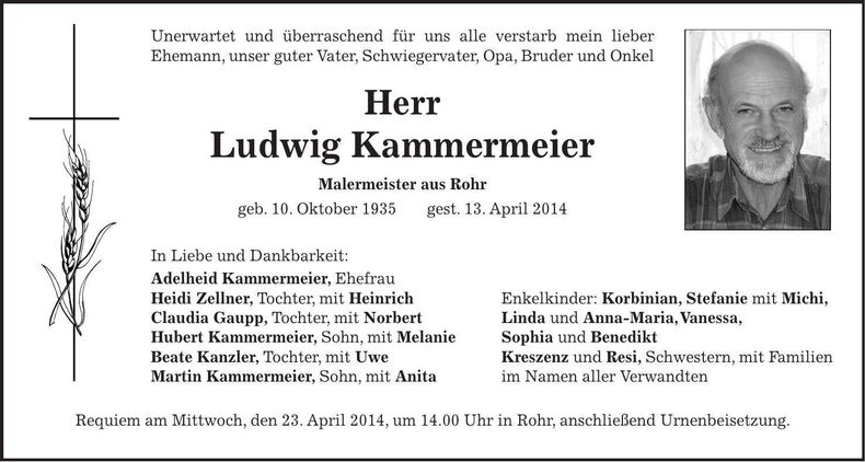 Traueranzeige Ludwig Kammermeier