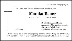 Traueranzeige Monika Bauer