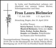 Traueranzeige Laura Bielmeier