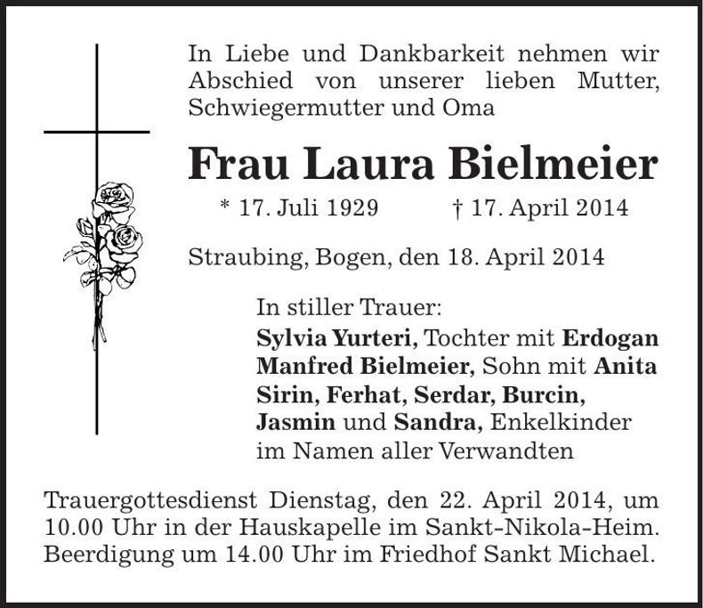 Traueranzeige Laura Bielmeier