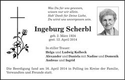 Traueranzeige Ingeburg Scherbl