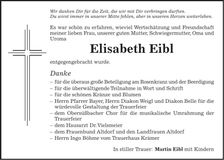 Traueranzeige Elisabeth Eibl