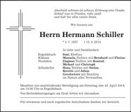 Traueranzeige Hermann Schiller