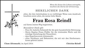 Traueranzeige Rosa Reindl