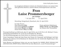 Traueranzeige Luise Prommersberger