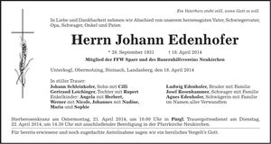 Traueranzeige Maria Edenhofer