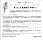 Traueranzeige Theresia Grotz