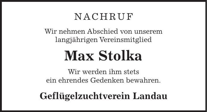 Traueranzeige Max Stolka