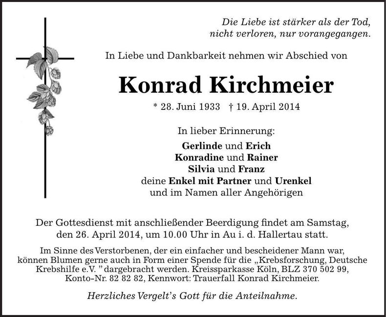Traueranzeige Konrad Kirchmeier