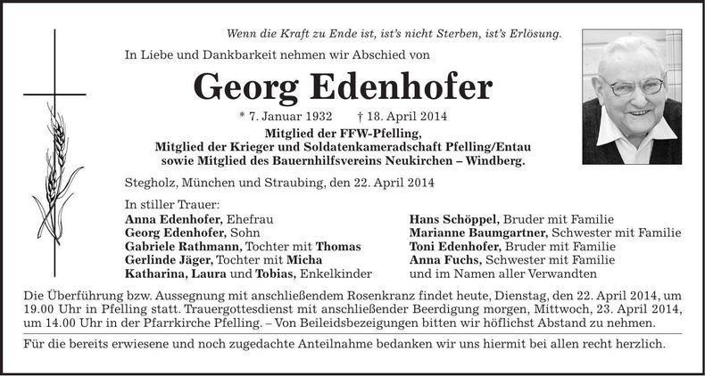 Traueranzeige Georg Edenhofer