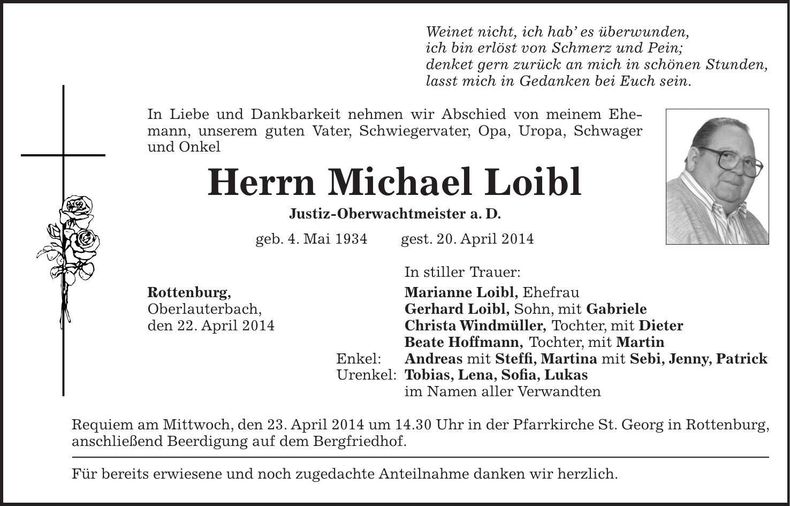 Traueranzeige Michael Loibl