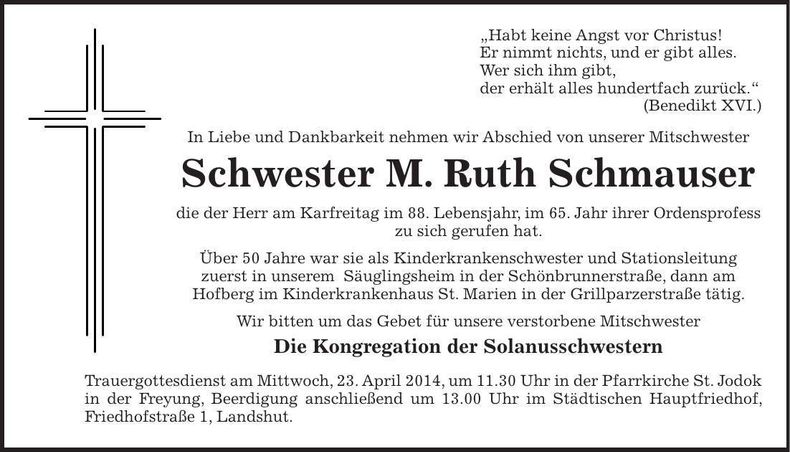Traueranzeige M. Ruth Schmauser