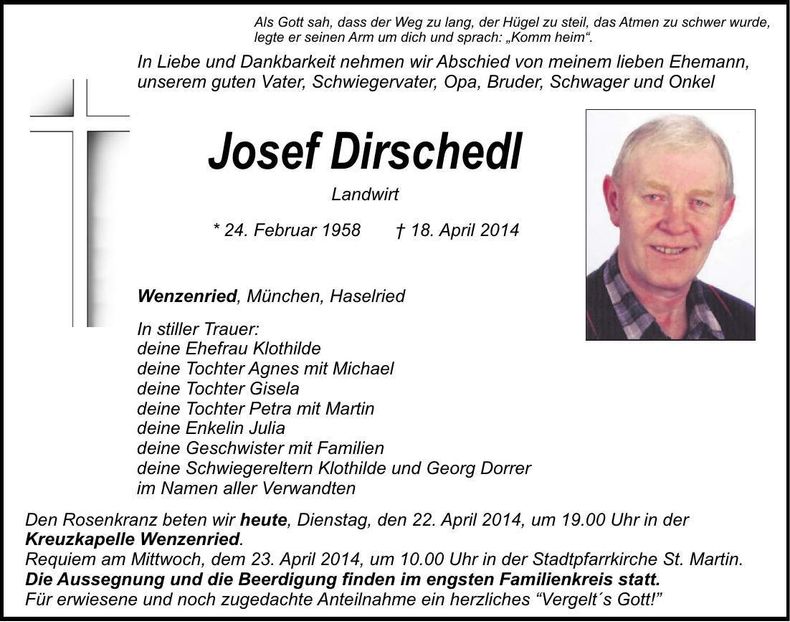 Traueranzeige Josef Dirschedl