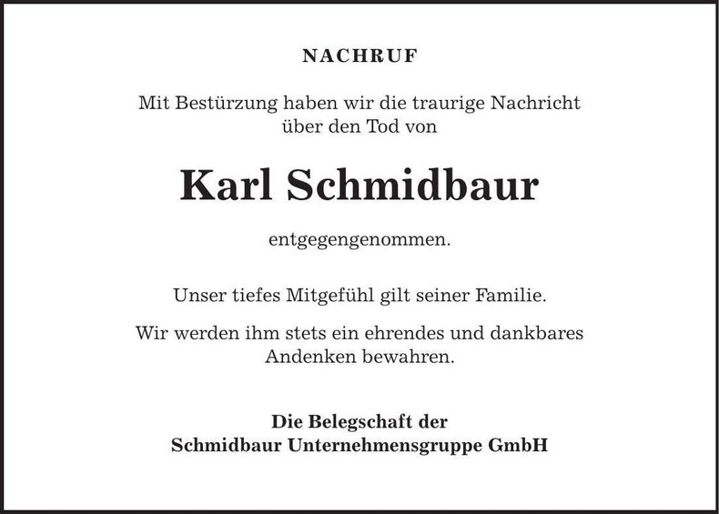 Traueranzeige Karl Schmidbaur