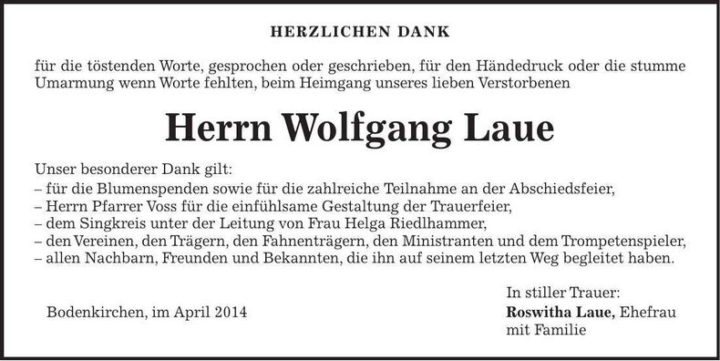 Traueranzeige Wolfgang Laue