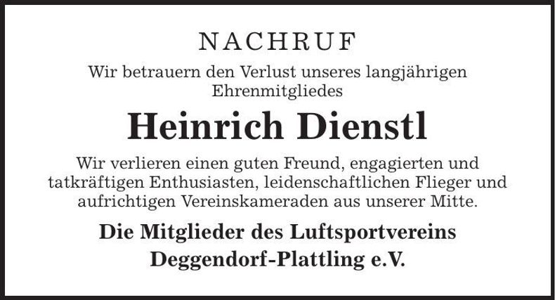 Traueranzeige Heinrich Dienstl