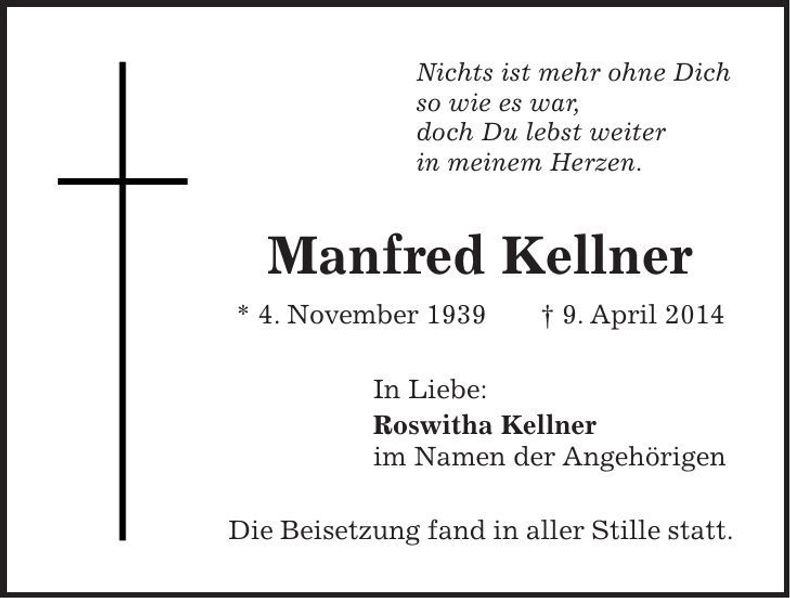 Traueranzeige Manfred Kellner