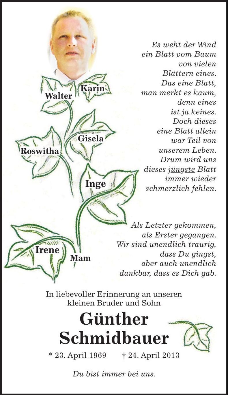 Traueranzeige Günther Schmidbauer