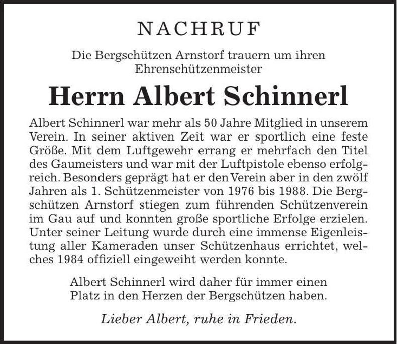 Traueranzeige Albert Schinnerl