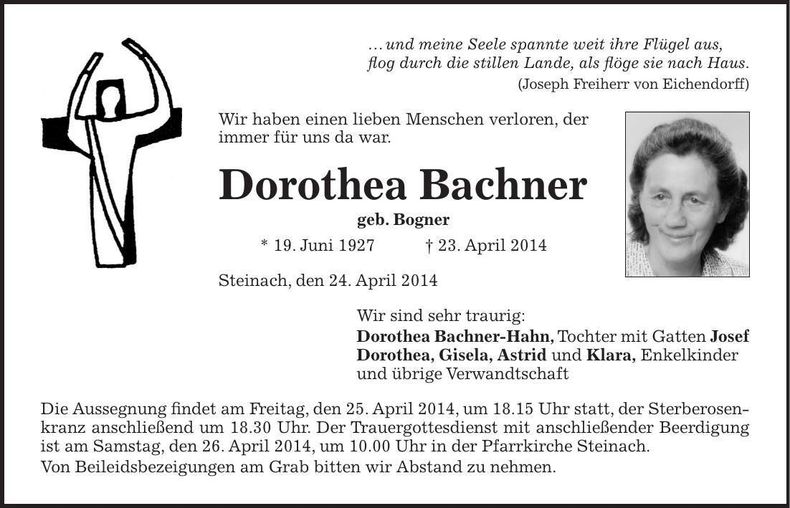 Traueranzeige Dorothea Bachner