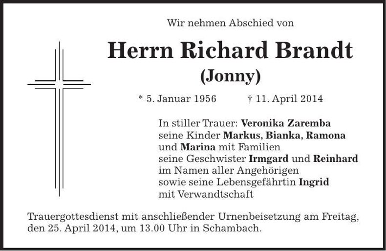 Traueranzeige Richard Brandt