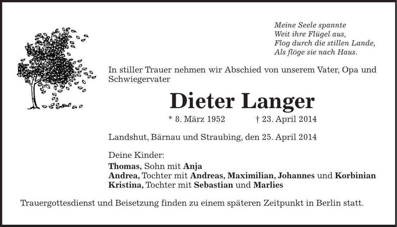 Traueranzeige Dieter Langer